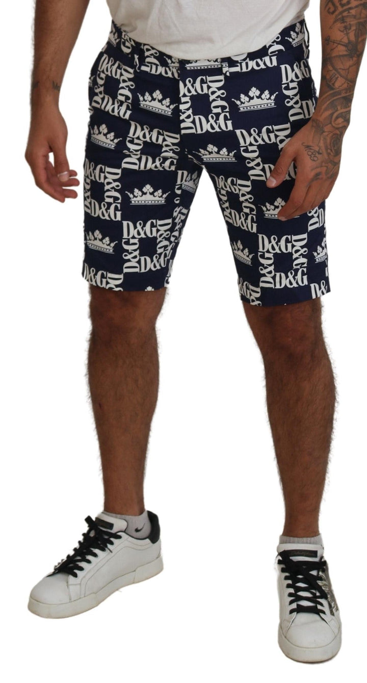 Men’s Dolce &amp; Gabbana Blue Logo Print Cotton Chinos Shorts