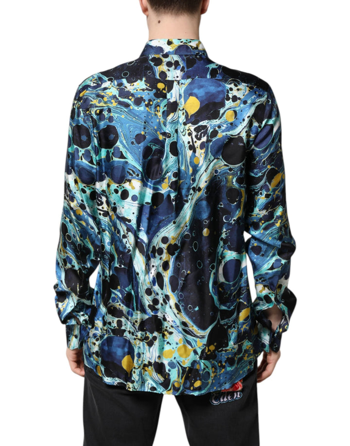 Men’s Dolce &amp; Gabbana Blue Marble Print Martini Dress Formal Shirt