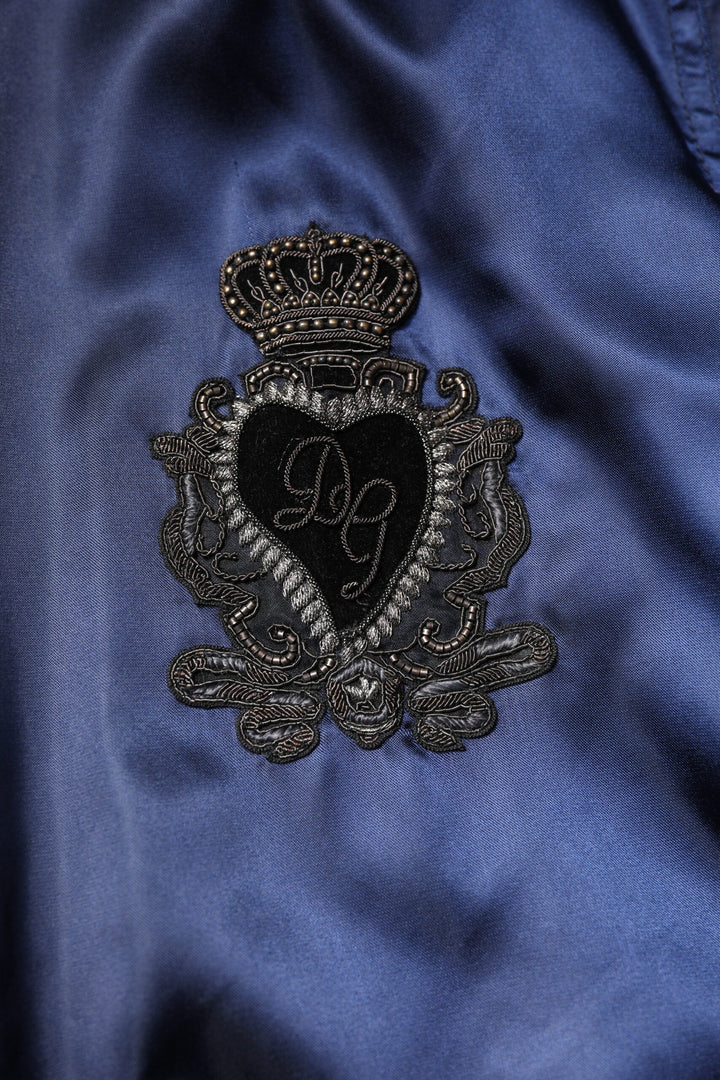 Men’s Dolce &amp; Gabbana Blue Nylon Dg Crown Full Zip Bomber Jacket