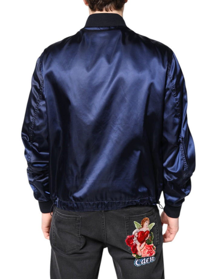 Men’s Dolce &amp; Gabbana Blue Nylon Dg Crown Full Zip Bomber Jacket