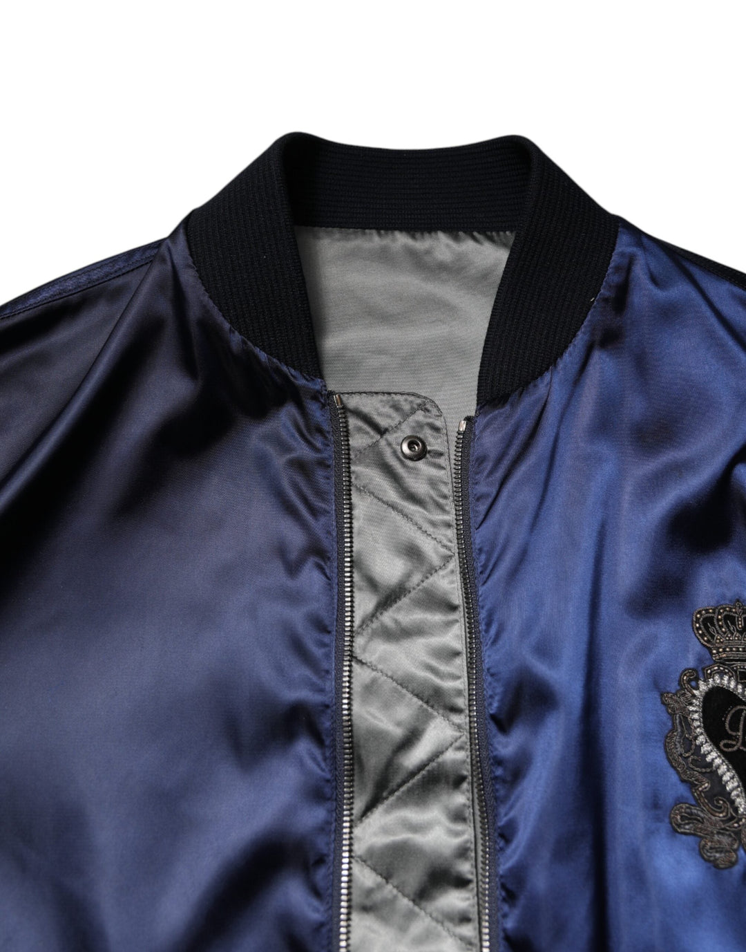 Men’s Dolce &amp; Gabbana Blue Nylon Dg Crown Full Zip Bomber Jacket