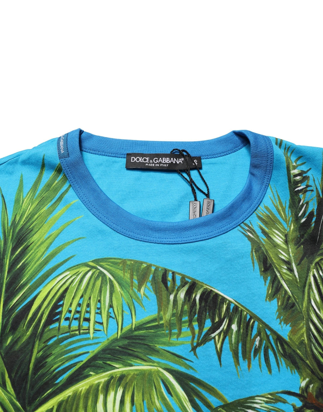 Dolce &amp; Gabbana Blue Palm Tree Print Cotton Crewneck T-shirt