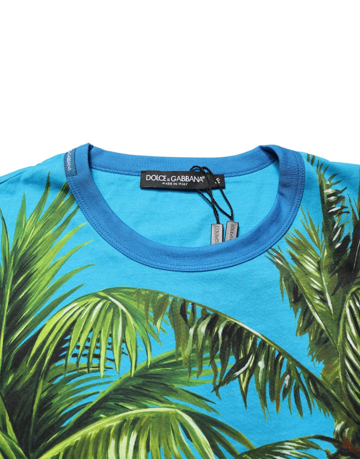 Dolce &amp; Gabbana Blue Palm Tree Print Cotton Crewneck T-shirt