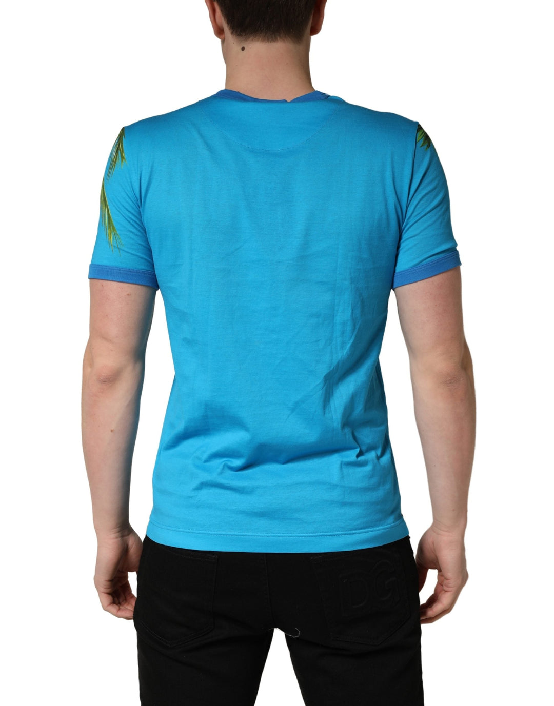 Dolce &amp; Gabbana Blue Palm Tree Print Cotton Crewneck T-shirt