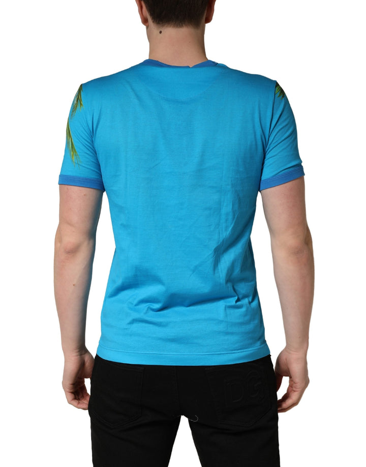 Dolce &amp; Gabbana Blue Palm Tree Print Cotton Crewneck T-shirt