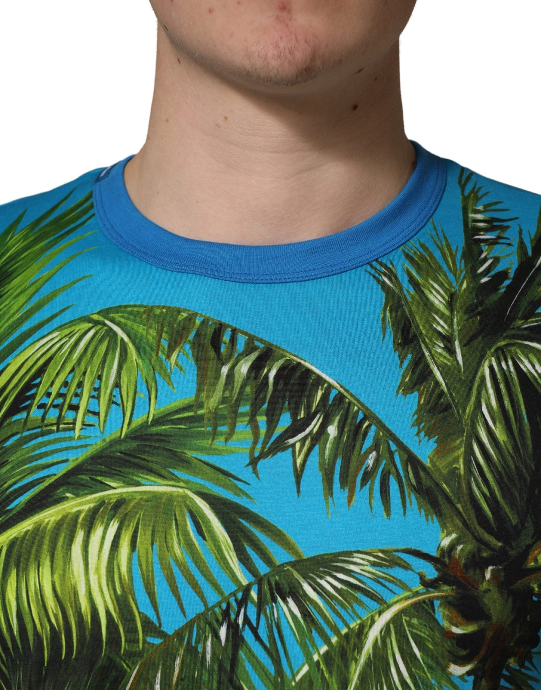 Dolce &amp; Gabbana Blue Palm Tree Print Cotton Crewneck T-shirt