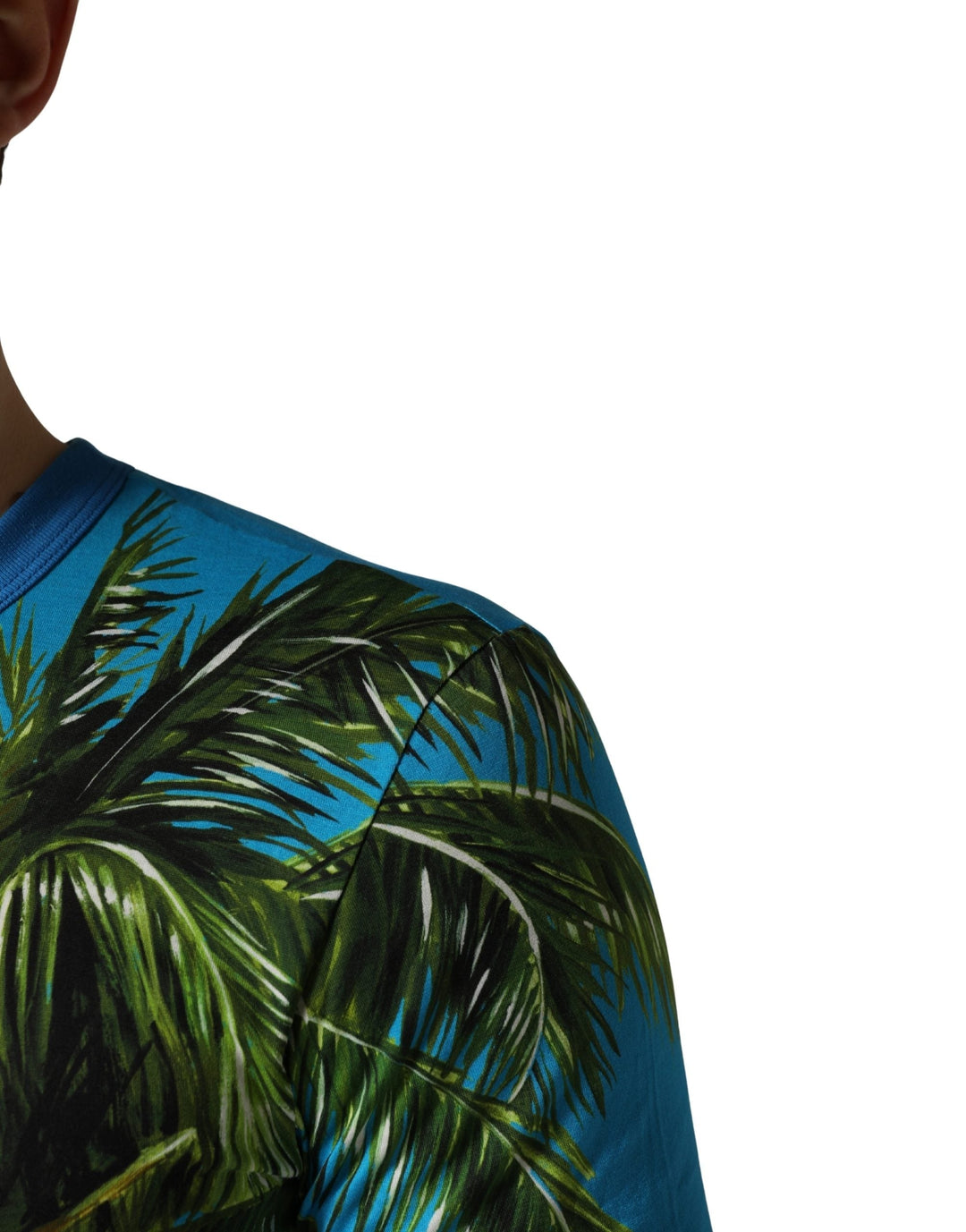 Dolce &amp; Gabbana Blue Palm Tree Print Cotton Crewneck T-shirt