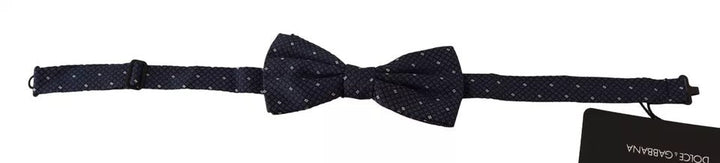 Men’s Dolce &amp; Gabbana Blue Patterned Silk Adjustable Neck Bow Tie Men