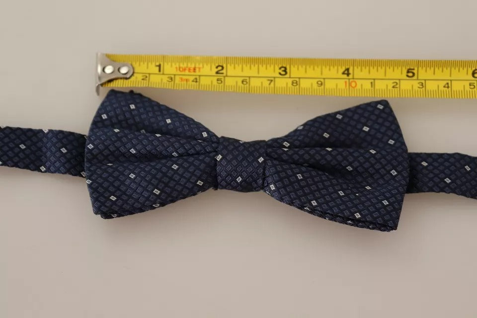 Men’s Dolce &amp; Gabbana Blue Patterned Silk Adjustable Neck Bow Tie Men
