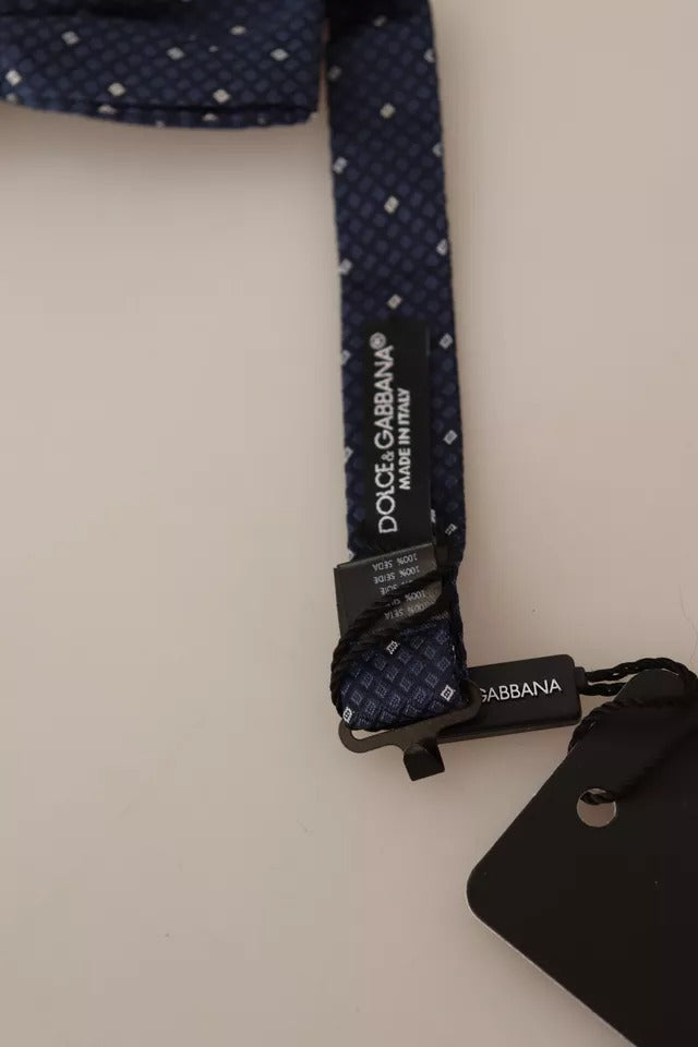 Men’s Dolce &amp; Gabbana Blue Patterned Silk Adjustable Neck Bow Tie Men