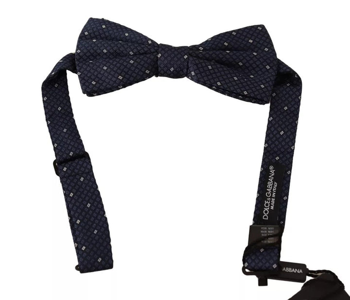Men’s Dolce &amp; Gabbana Blue Patterned Silk Adjustable Neck Bow Tie Men