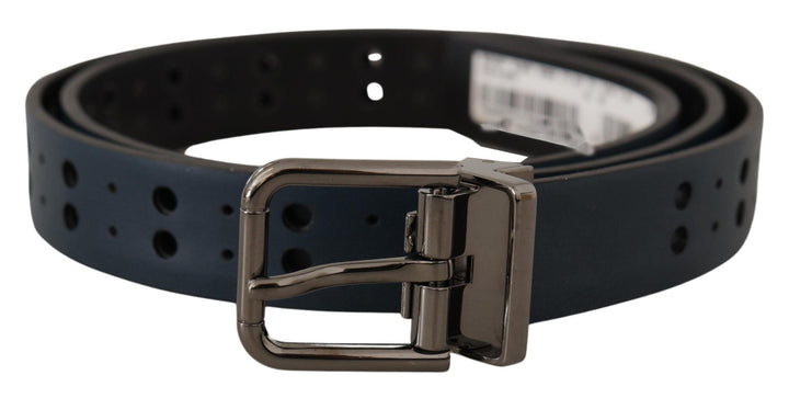 Dolce &amp; Gabbana Blue Perforated Skinny Leather Metal Buckle Belt