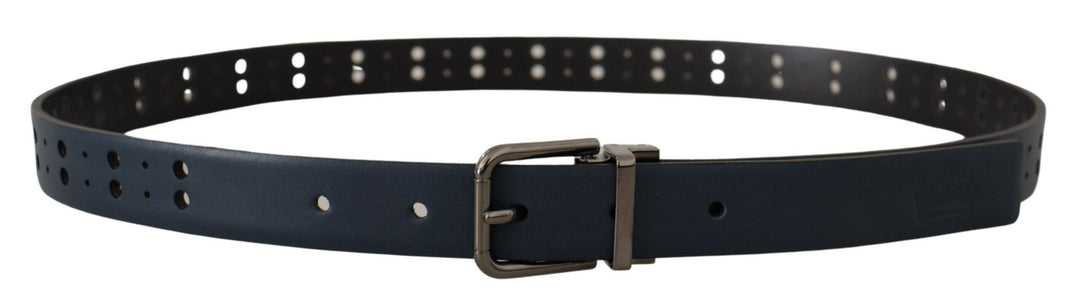 Dolce &amp; Gabbana Blue Perforated Skinny Leather Metal Buckle Belt