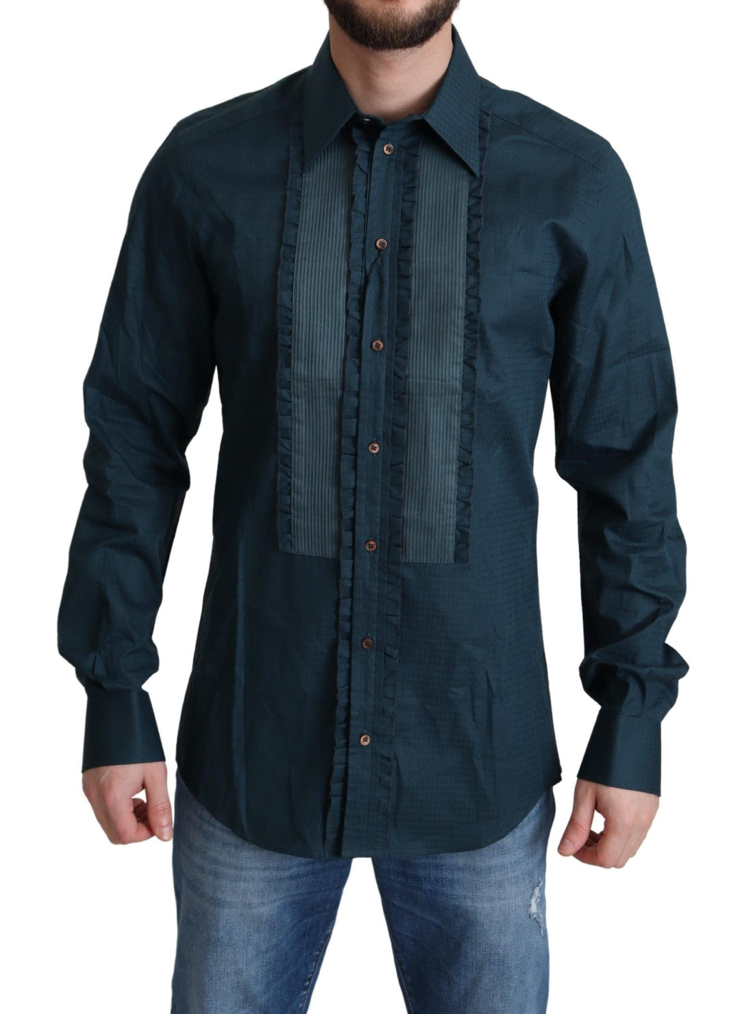 Men’s Dolce &amp; Gabbana Blue Placket Cotton Dress Formal Shirt
