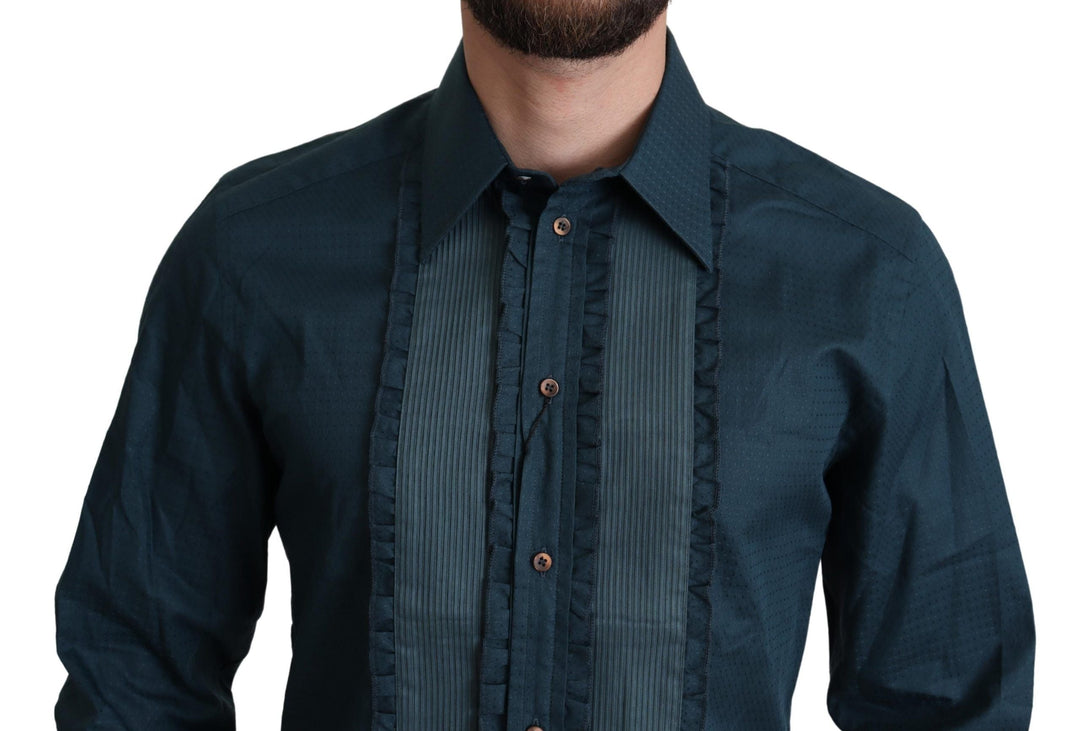 Men’s Dolce &amp; Gabbana Blue Placket Cotton Dress Formal Shirt