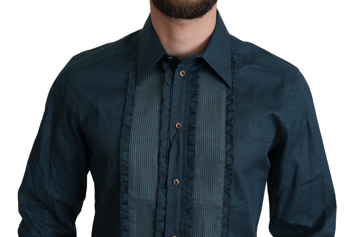 Men’s Dolce &amp; Gabbana Blue Placket Cotton Dress Formal Shirt