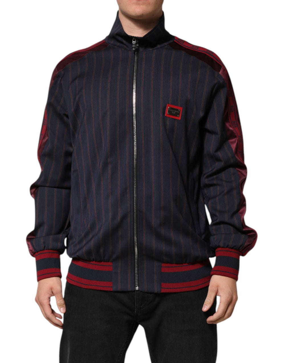 Men’s Dolce & Gabbana Blue Red Striped Logo Plaque Full Zip Jacket
