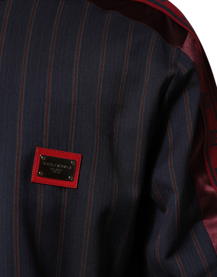 Men’s Dolce &amp; Gabbana Blue Red Striped Logo Plaque Full Zip Jacket