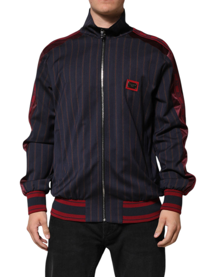 Men’s Dolce &amp; Gabbana Blue Red Striped Logo Plaque Full Zip Jacket