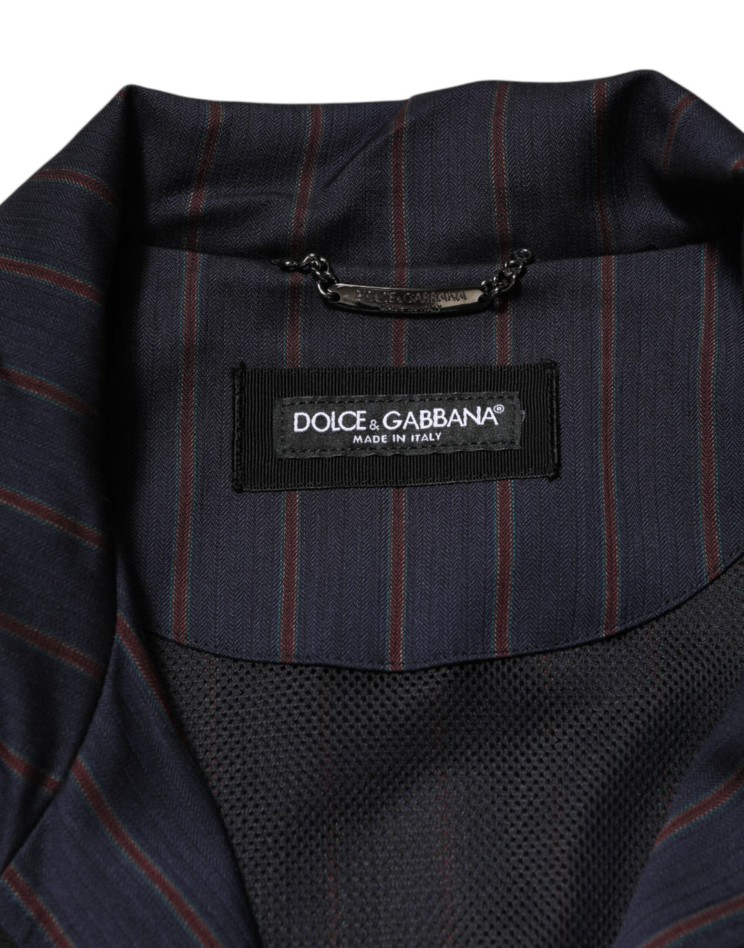 Men’s Dolce &amp; Gabbana Blue Red Striped Logo Plaque Full Zip Jacket