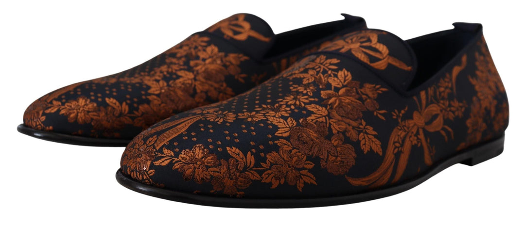 Men’s Dolce &amp; Gabbana Blue Rust Floral Slippers Loafers Shoes