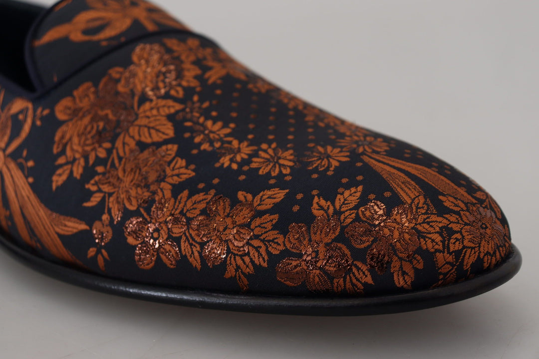 Men’s Dolce &amp; Gabbana Blue Rust Floral Slippers Loafers Shoes