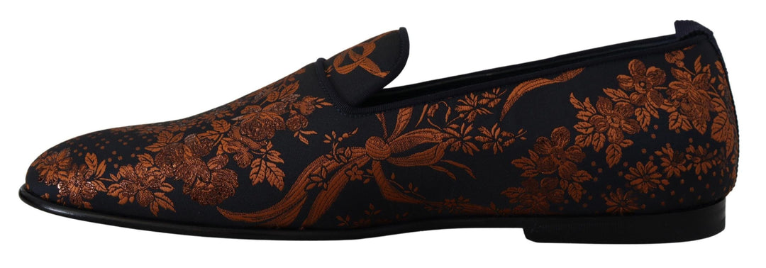 Men’s Dolce &amp; Gabbana Blue Rust Floral Slippers Loafers Shoes