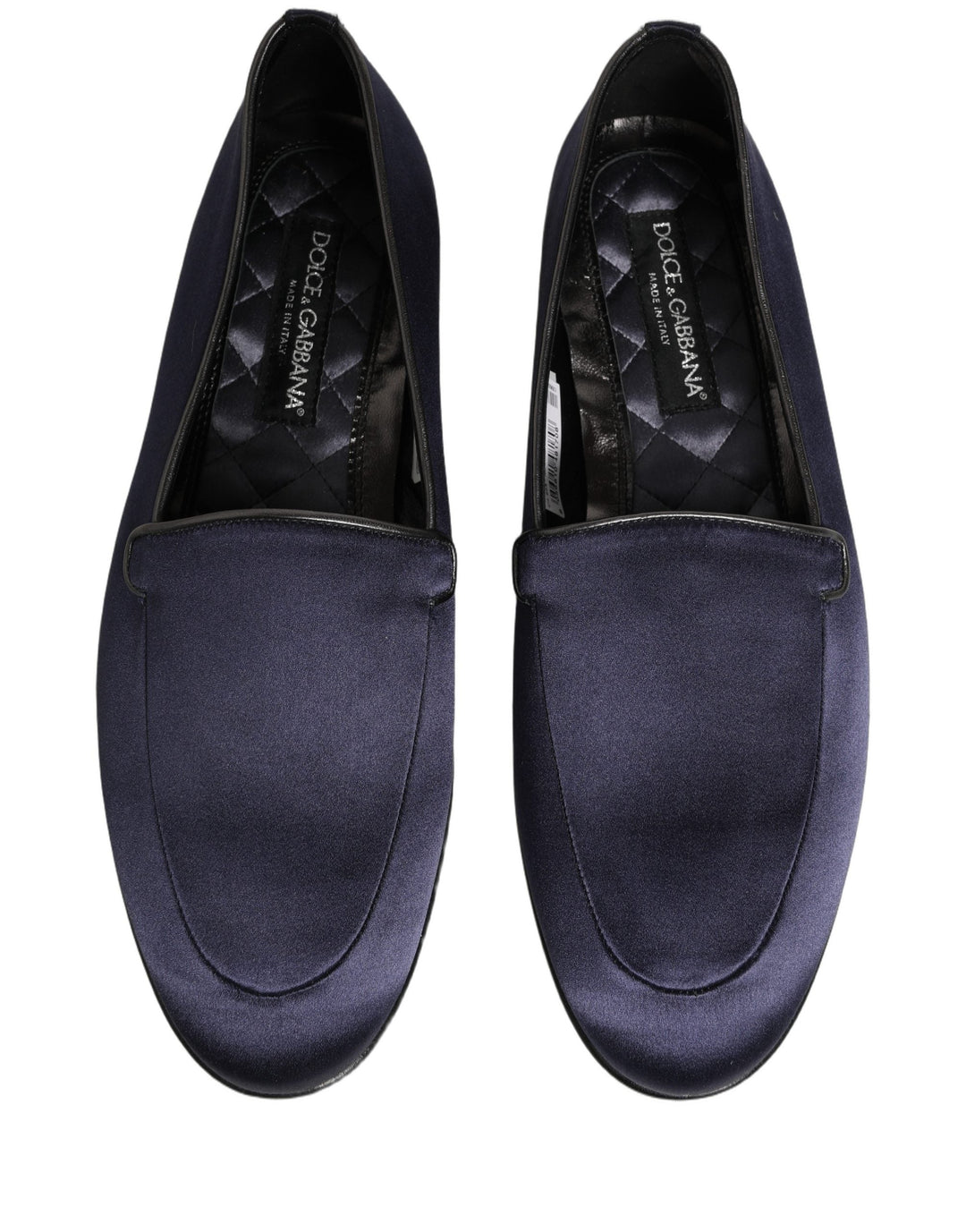Men’s Dolce &amp; Gabbana Blue Satin Logo Slip on Flats Loafers Shoes