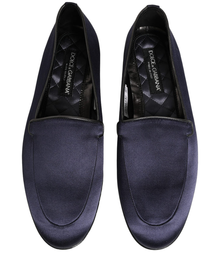 Men’s Dolce &amp; Gabbana Blue Satin Logo Slip on Flats Loafers Shoes