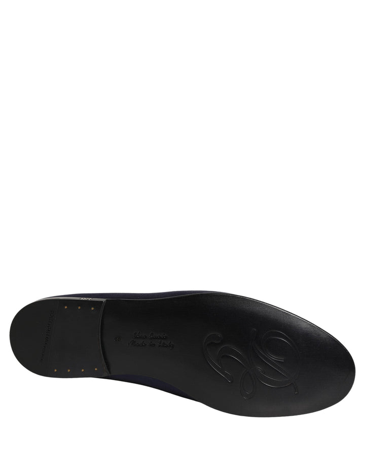 Men’s Dolce &amp; Gabbana Blue Satin Logo Slip on Flats Loafers Shoes