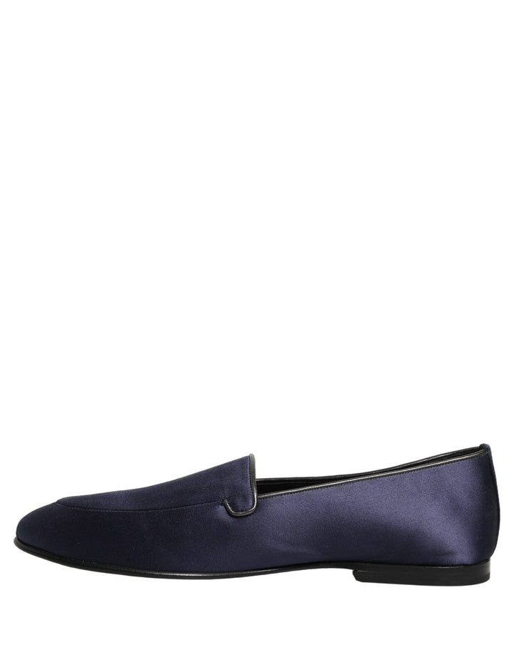 Men’s Dolce &amp; Gabbana Blue Satin Logo Slip on Flats Loafers Shoes