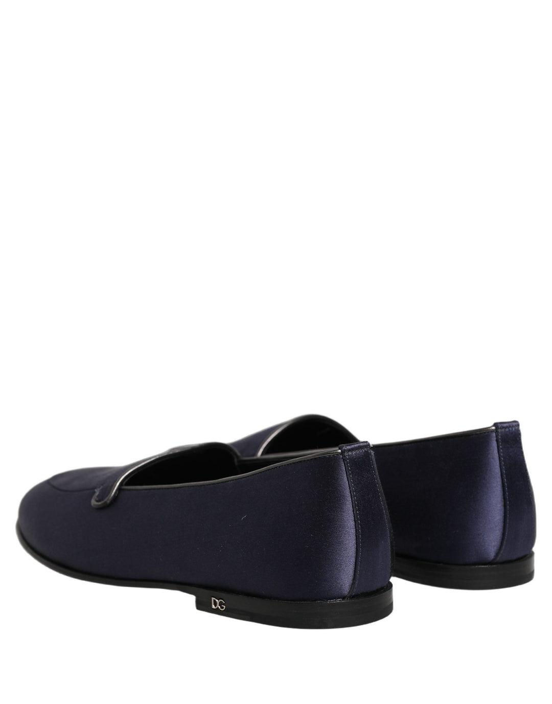 Men’s Dolce &amp; Gabbana Blue Satin Logo Slip on Flats Loafers Shoes