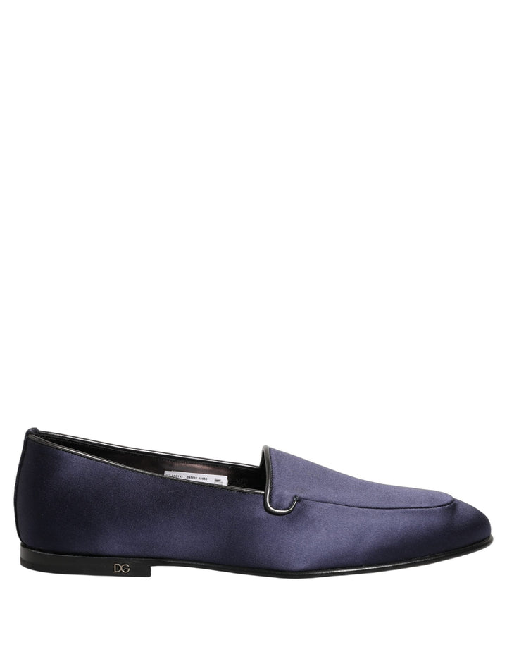 Men’s Dolce &amp; Gabbana Blue Satin Logo Slip on Flats Loafers Shoes