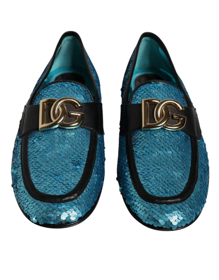 Men’s Dolce &amp; Gabbana Blue Sequined Loafers Formal Dress Shoes