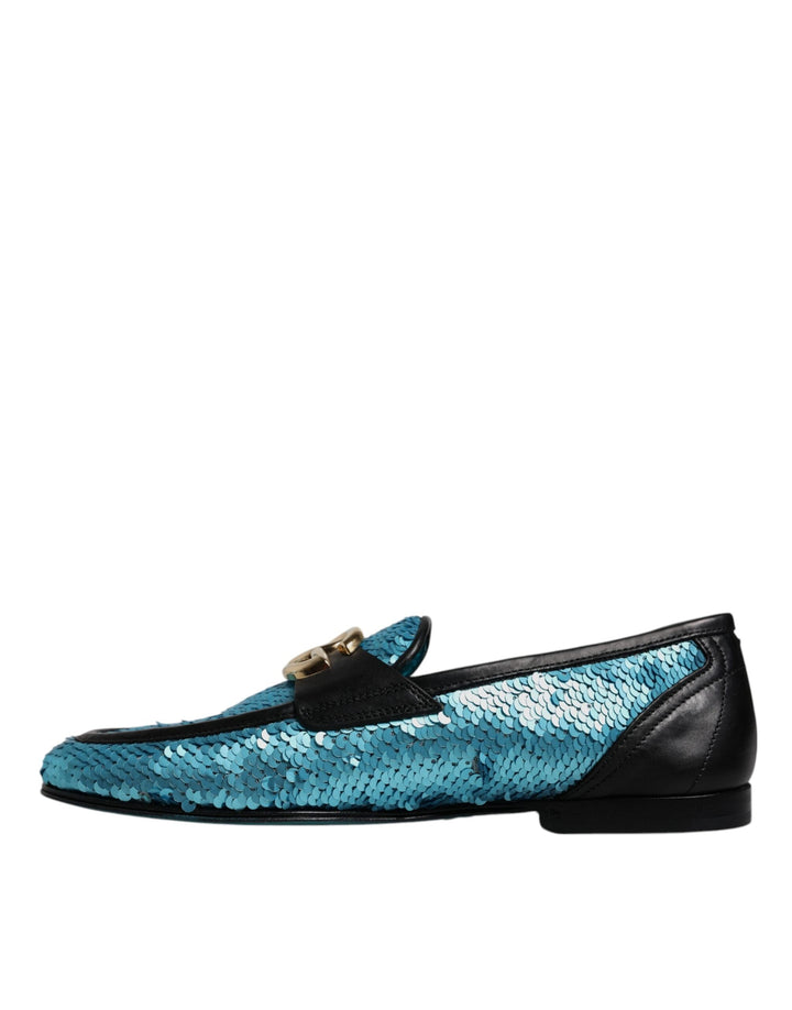 Men’s Dolce &amp; Gabbana Blue Sequined Loafers Formal Dress Shoes