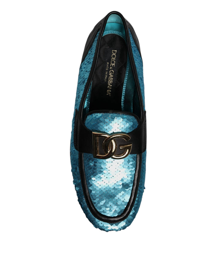 Men’s Dolce &amp; Gabbana Blue Sequined Loafers Formal Dress Shoes