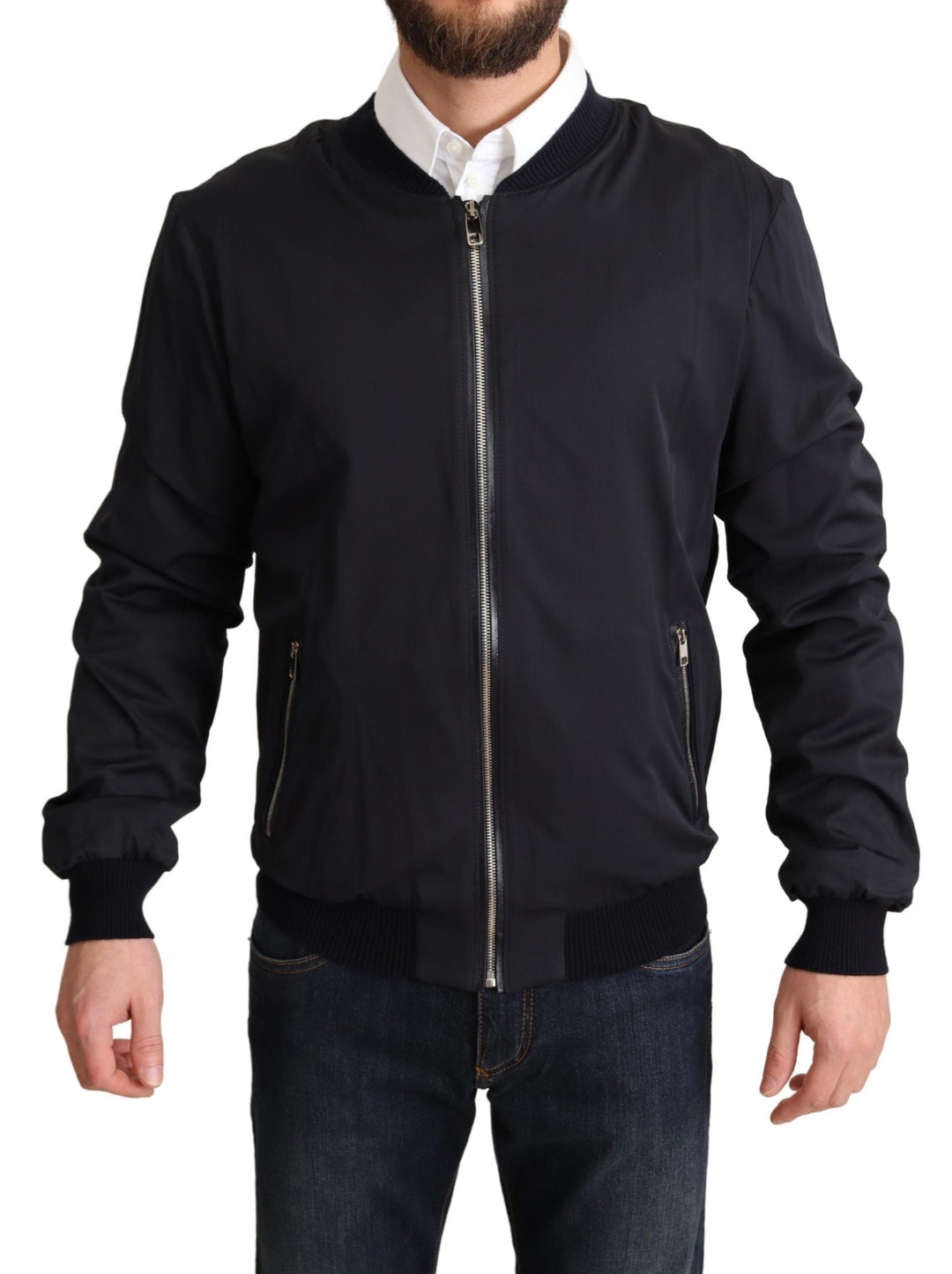 Men’s Dolce & Gabbana Blue Silk Coat Short Bomber Men Jacket