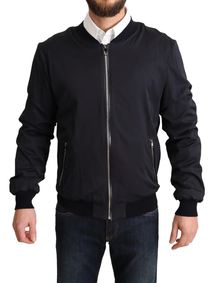 Men’s Dolce &amp; Gabbana Blue Silk Coat Short Bomber Men Jacket
