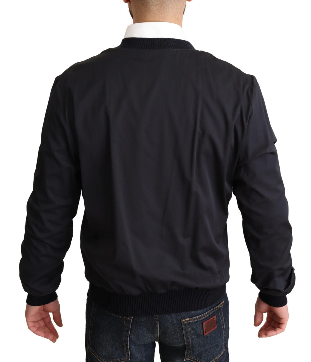 Men’s Dolce &amp; Gabbana Blue Silk Coat Short Bomber Men Jacket