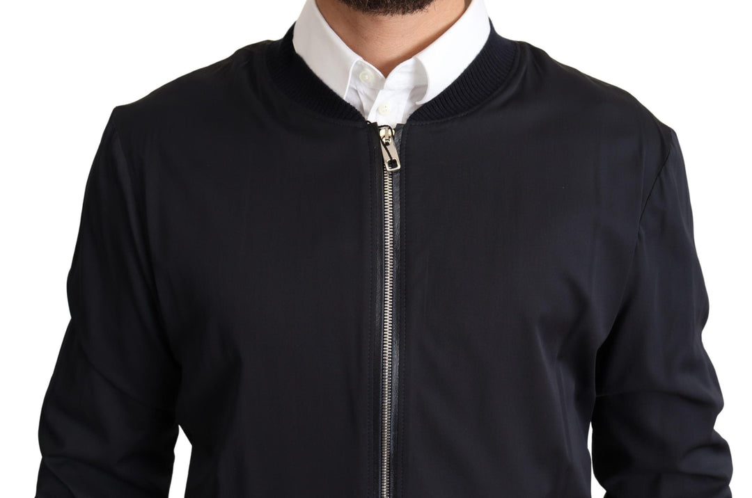 Men’s Dolce &amp; Gabbana Blue Silk Coat Short Bomber Men Jacket
