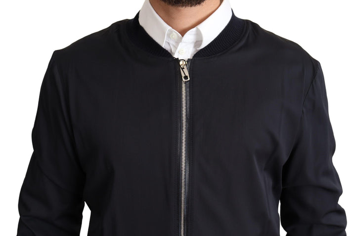 Men’s Dolce &amp; Gabbana Blue Silk Coat Short Bomber Men Jacket