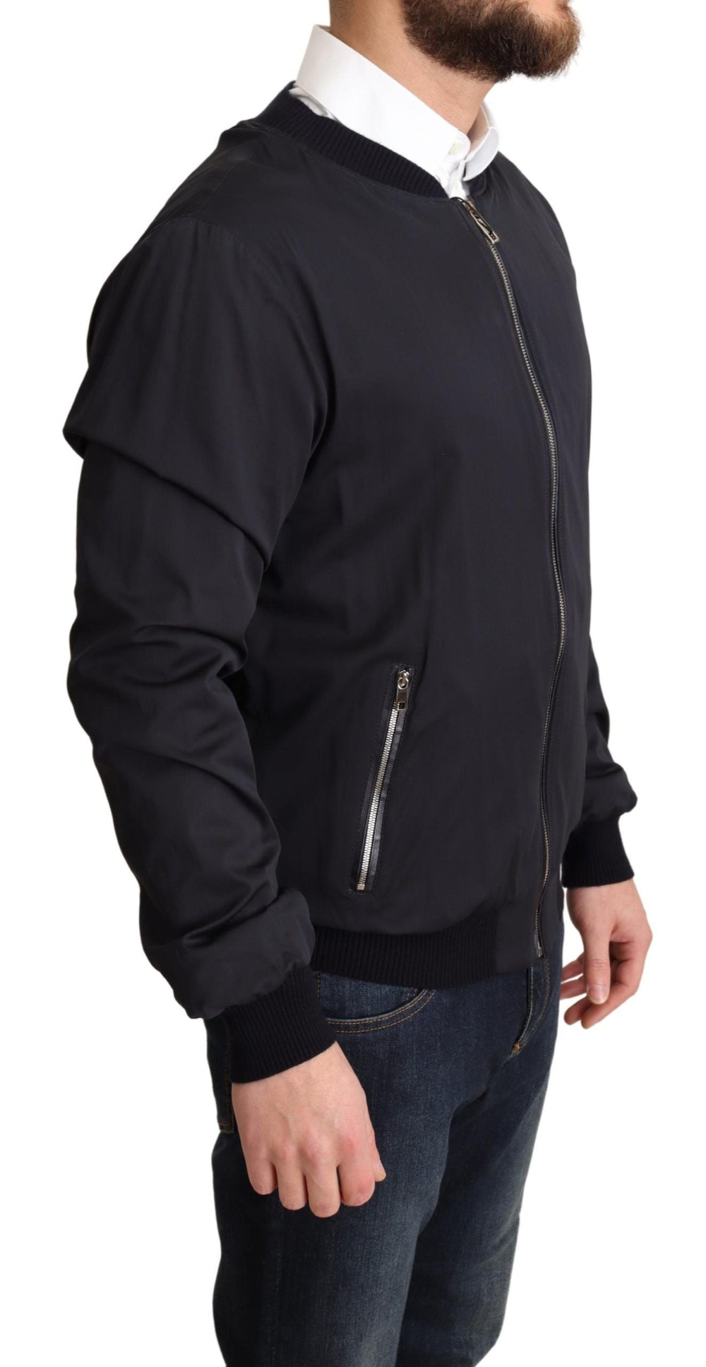 Men’s Dolce & Gabbana Blue Silk Coat Short Bomber Men Jacket