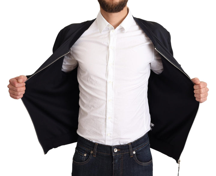 Men’s Dolce &amp; Gabbana Blue Silk Coat Short Bomber Men Jacket