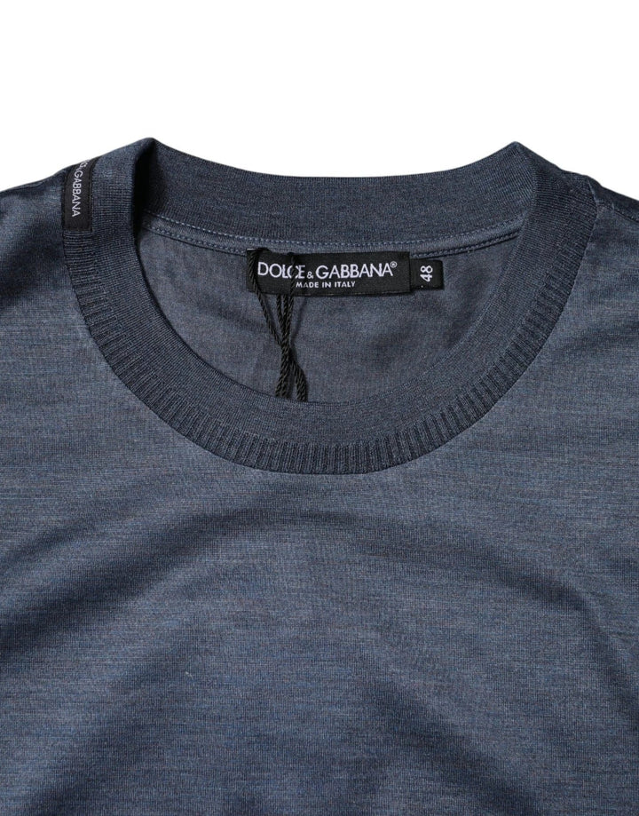Dolce &amp; Gabbana Blue Silk Crew Neck Short Sleeves Men T-shirt