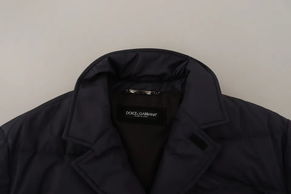 Men’s Dolce &amp; Gabbana Blue Silk Goat Coat Blouson Winter Jacket