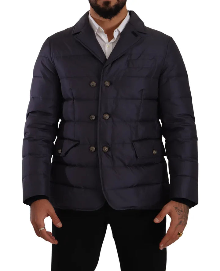 Men’s Dolce &amp; Gabbana Blue Silk Goat Coat Blouson Winter Jacket