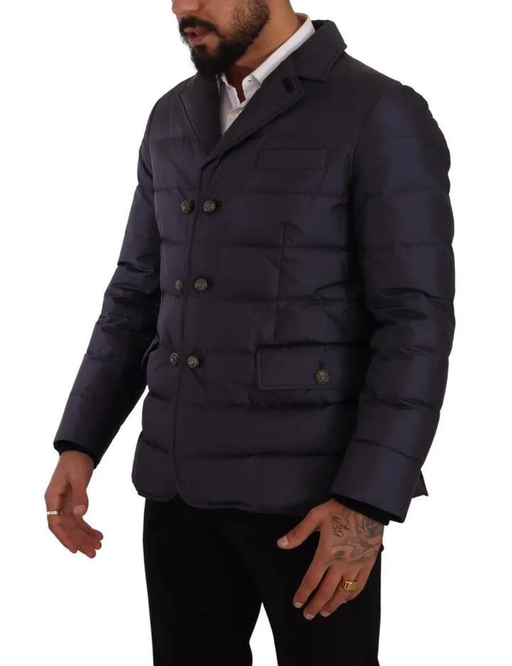 Men’s Dolce &amp; Gabbana Blue Silk Goat Coat Blouson Winter Jacket