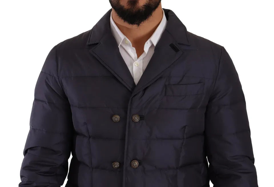 Men’s Dolce &amp; Gabbana Blue Silk Goat Coat Blouson Winter Jacket