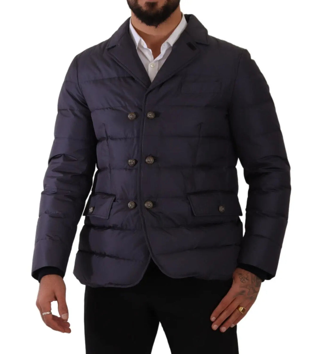 Men’s Dolce & Gabbana Blue Silk Goat Coat Blouson Winter Jacket
