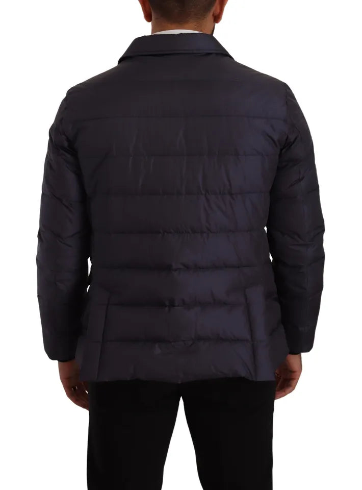 Men’s Dolce &amp; Gabbana Blue Silk Goat Coat Blouson Winter Jacket